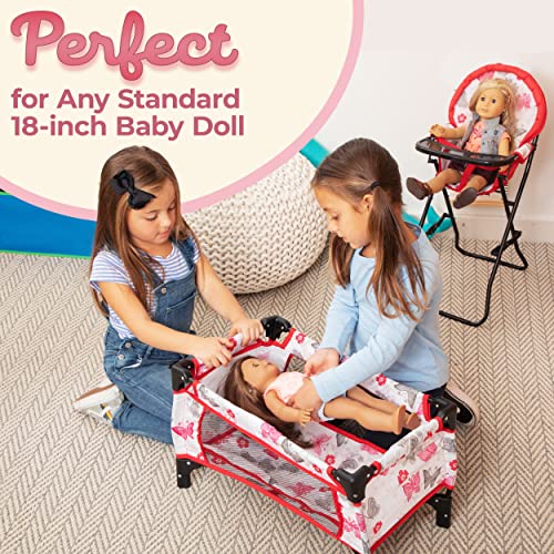 Litti Pritti 4 Piece Set Baby Doll Accessories - Includes Baby Doll Swing, Baby Doll High Chair, Doll Pack N Play, Baby Doll Carrier â 18 inch Doll Accessories for 3 Year Old Girls and Up from Litti Pritti
