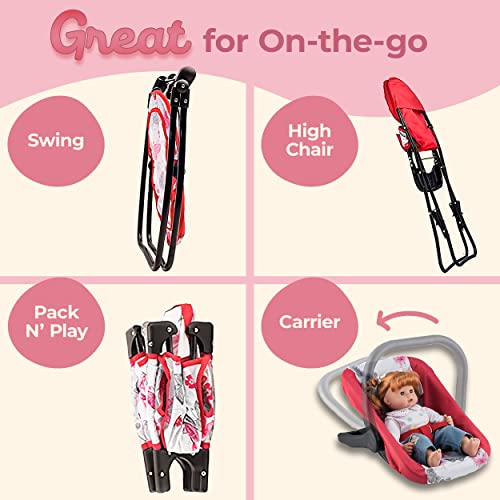 Litti Pritti 4 Piece Set Baby Doll Accessories - Includes Baby Doll Swing, Baby Doll High Chair, Doll Pack N Play, Baby Doll Carrier â 18 inch Doll Accessories for 3 Year Old Girls and Up from Litti Pritti
