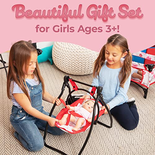 Litti Pritti 4 Piece Set Baby Doll Accessories - Includes Baby Doll Swing, Baby Doll High Chair, Doll Pack N Play, Baby Doll Carrier â 18 inch Doll Accessories for 3 Year Old Girls and Up from Litti Pritti