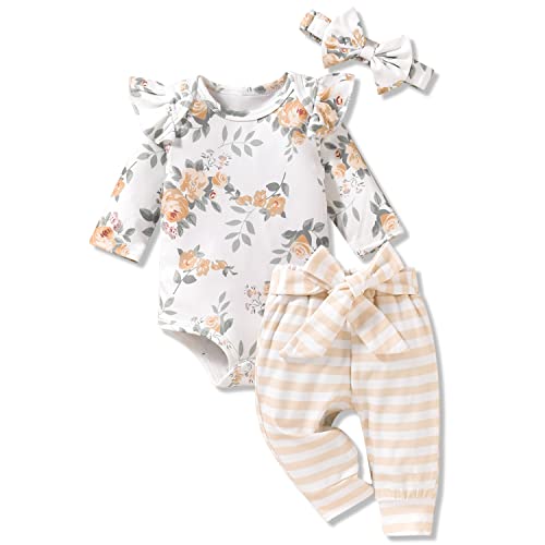 Preemie Baby Girls Clothes Premature Floral Long Sleeve Striped Fall Winter Spring Outfit Yellow from 