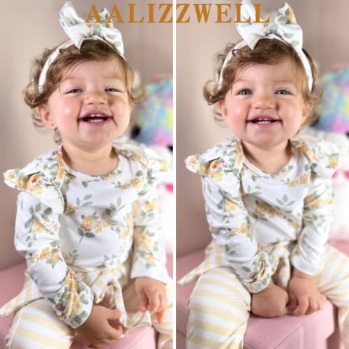 Preemie Baby Girls Clothes Premature Floral Long Sleeve Striped Fall Winter Spring Outfit Yellow from 