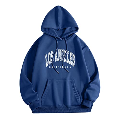 ZJRXM Women Casual California Los Angeles Hoodie Letters Graphic Drawstring Pullover Teen Girls Cute Preppy Sweatshirt Navy by ZJRXM