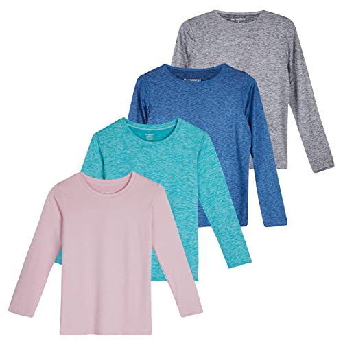 4 Pack: Girls Long Sleeve Active Quick Dry Fit Crew Neck T-Shirt Active Athletic Tops Essentials Soccer Sports Yoga Gym Shirts Young Teen Chica's Tees Sleep Zebra Summer Clothes- Set 6, M (10-12) from 