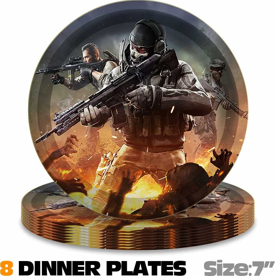 Vedio Game Call Duty Party Supplies Birthday Decorations Plates Balloons Banner Cake Toppers Plastic Cutlery Disposable Knives Forks Set Decorations Decor by caoshou