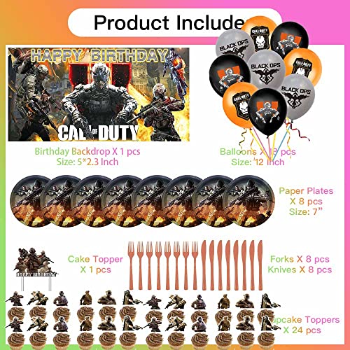 Vedio Game Call Duty Party Supplies Birthday Decorations Plates Balloons Banner Cake Toppers Plastic Cutlery Disposable Knives Forks Set Decorations Decor by caoshou