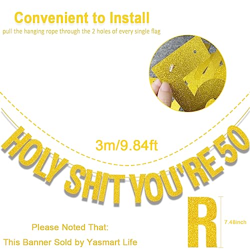 50th Birthday Decorations Banner for Women Men Gold Glitter Birthday Party Decor Sign Funny 50th Bday Party Supplies Holy Shit You're 50 Birthday Banner Party Decoration from Yasmart Life
