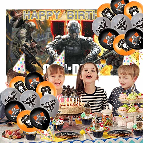 Vedio Game Call Duty Party Supplies Birthday Decorations Plates Balloons Banner Cake Toppers Plastic Cutlery Disposable Knives Forks Set Decorations Decor by caoshou