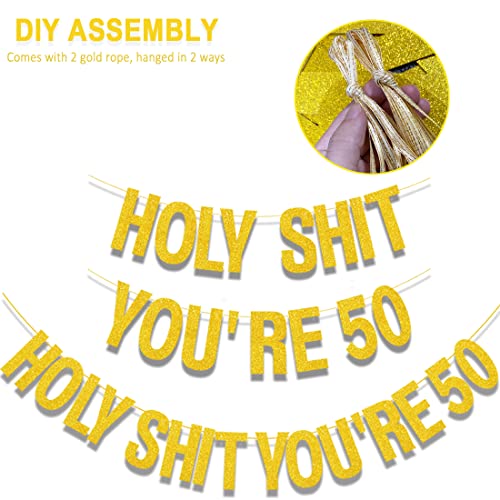 50th Birthday Decorations Banner for Women Men Gold Glitter Birthday Party Decor Sign Funny 50th Bday Party Supplies Holy Shit You're 50 Birthday Banner Party Decoration from Yasmart Life