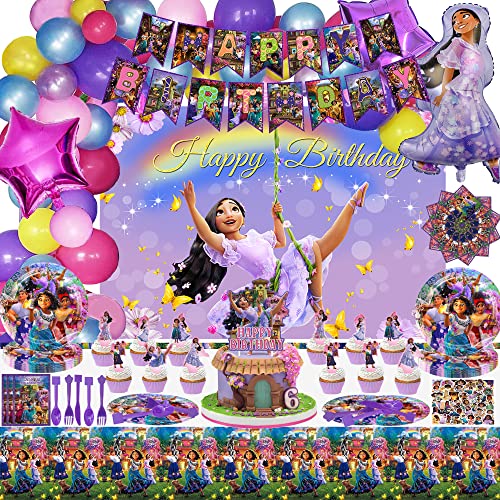 174pcs Magic House Birthday Party Supplies for 10 Kids, Cartoon Movie Theme Birthday Party Decorations for Girls with Birthday Backdrop Tableware Foil Balloons Cake Topper, Birthday Party Favor by Duitix
