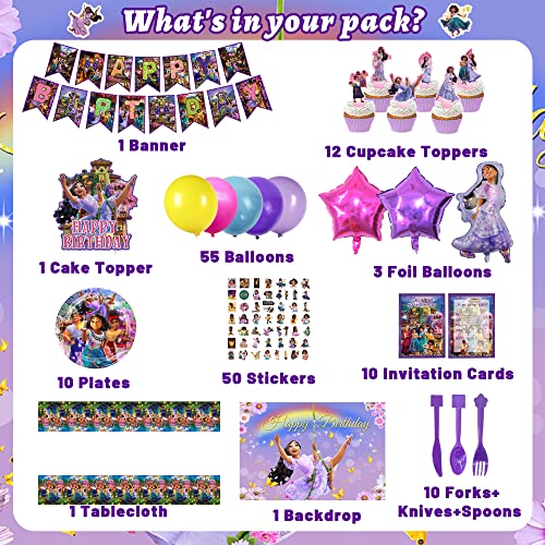174pcs Magic House Birthday Party Supplies for 10 Kids, Cartoon Movie Theme Birthday Party Decorations for Girls with Birthday Backdrop Tableware Foil Balloons Cake Topper, Birthday Party Favor by Duitix