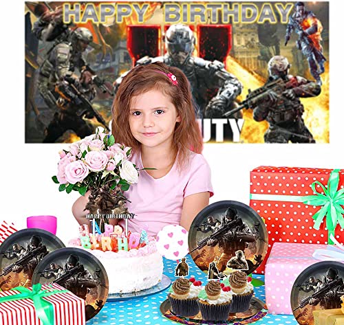 Vedio Game Call Duty Party Supplies Birthday Decorations Plates Balloons Banner Cake Toppers Plastic Cutlery Disposable Knives Forks Set Decorations Decor by caoshou