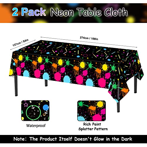 Neon Glow in the Dark Party Supplies Neon Table Cloths for Parties Glow Party Tableware Cups Plates and Napkins Set Happy Birthday Banner for Blacklight Glow in the Dark Neon Birthday Decorations from Sinekong
