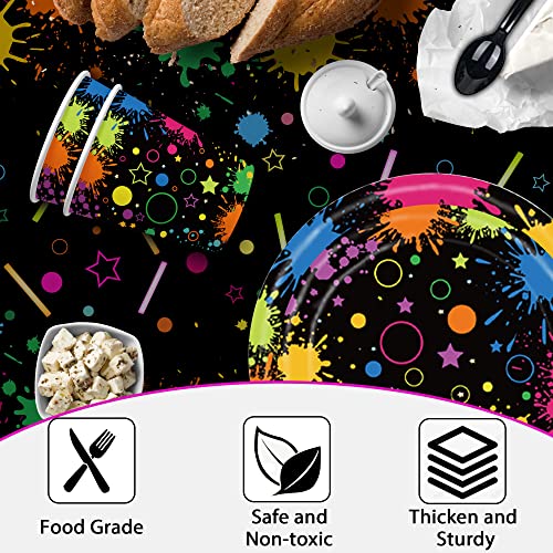 Neon Glow in the Dark Party Supplies Neon Table Cloths for Parties Glow Party Tableware Cups Plates and Napkins Set Happy Birthday Banner for Blacklight Glow in the Dark Neon Birthday Decorations from Sinekong