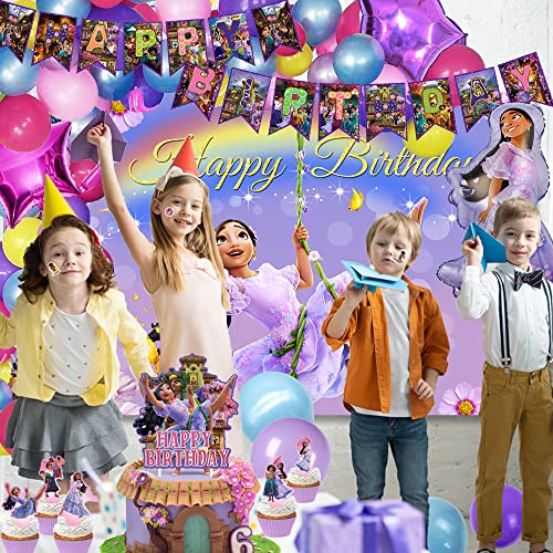 174pcs Magic House Birthday Party Supplies for 10 Kids, Cartoon Movie Theme Birthday Party Decorations for Girls with Birthday Backdrop Tableware Foil Balloons Cake Topper, Birthday Party Favor by Duitix