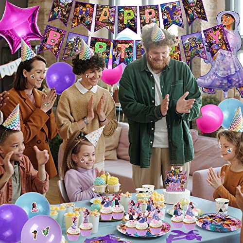 174pcs Magic House Birthday Party Supplies for 10 Kids, Cartoon Movie Theme Birthday Party Decorations for Girls with Birthday Backdrop Tableware Foil Balloons Cake Topper, Birthday Party Favor by Duitix