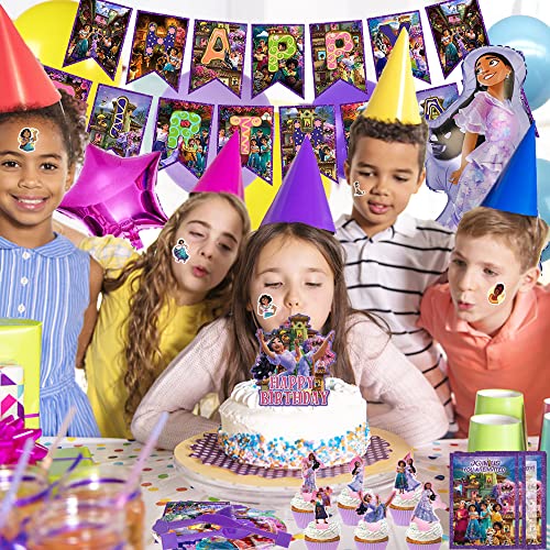 174pcs Magic House Birthday Party Supplies for 10 Kids, Cartoon Movie Theme Birthday Party Decorations for Girls with Birthday Backdrop Tableware Foil Balloons Cake Topper, Birthday Party Favor by Duitix