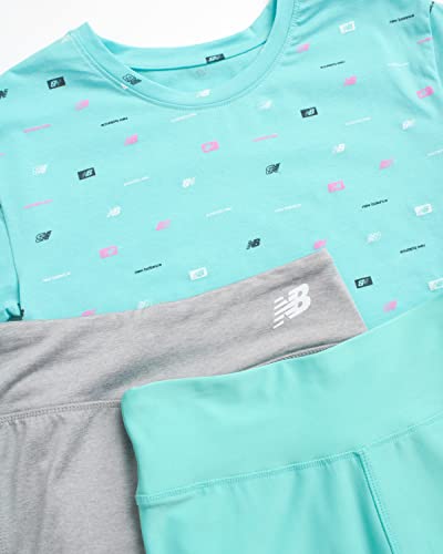 New Balance Girls? Active Leggings Set ? 3 Piece T-Shirt, and Leggings Activewear Set, Size 7-8, Surf/Grey/Surf by 