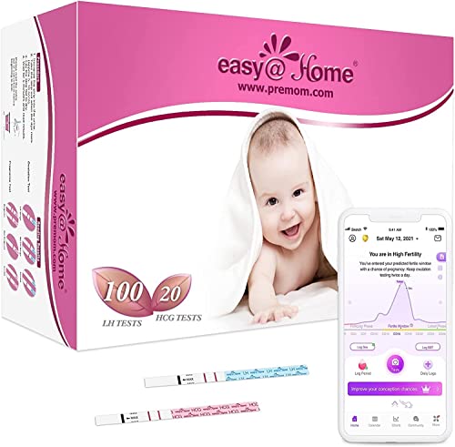 Easy@Home 100 Ovulation (LH) and 20 Pregnancy (HCG) Test Strips Kit, FSA Eligible, Powered by Premom Ovulation Predictor iOS and Android APP, 100 LH + 20 HCG by Easy@Home