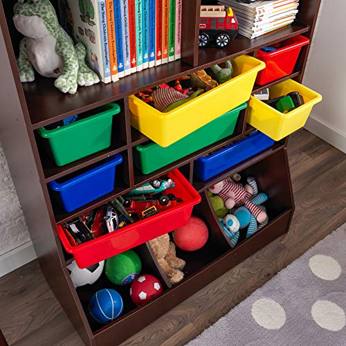 KidKraft Wooden Wall Storage Unit with 8 Plastic Bins and 13 Compartments, Espresso, Gift for Ages 3+ from KidKraft