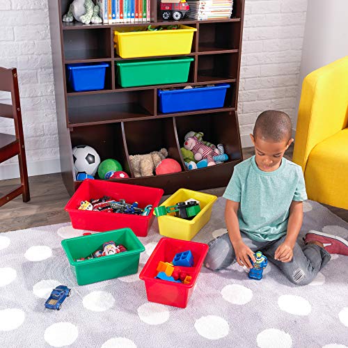 KidKraft Wooden Wall Storage Unit with 8 Plastic Bins and 13 Compartments, Espresso, Gift for Ages 3+ from KidKraft