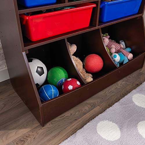 KidKraft Wooden Wall Storage Unit with 8 Plastic Bins and 13 Compartments, Espresso, Gift for Ages 3+ from KidKraft