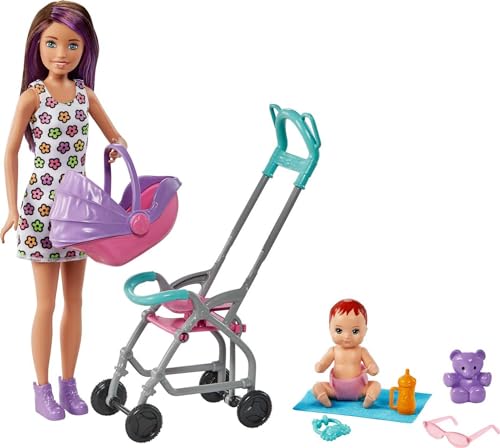 Barbie Skipper Babysitters Inc. Playset with Skipper Babysitter Doll (Brunette), Stroller, Baby Doll & 5 Accessories, Toy for 3 Year Olds & Up by Mattel