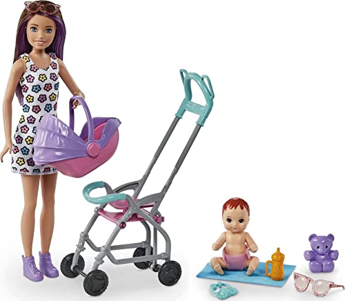 Barbie Skipper Babysitters Inc. Playset with Skipper Babysitter Doll (Brunette), Stroller, Baby Doll & 5 Accessories, Toy for 3 Year Olds & Up by Mattel