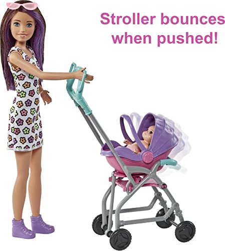 Barbie Skipper Babysitters Inc. Playset with Skipper Babysitter Doll (Brunette), Stroller, Baby Doll & 5 Accessories, Toy for 3 Year Olds & Up by Mattel