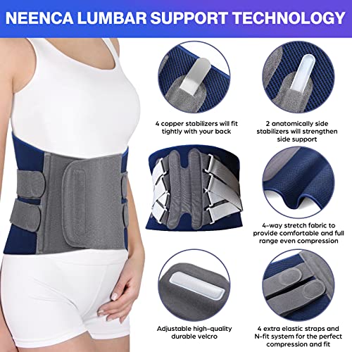 NEENCA Professional Back Support Brace, Adjustable Lumbar Support for Pain Relief of Back/Lumbar/Waist, Waist Wrap with Spring Stabilizers for Injury, Herniated Disc, Sciatica, Scoliosis and more by 