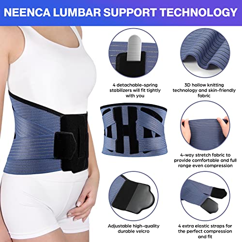 NEENCA Professional Back Support Brace, Adjustable Lumbar Support for Pain Relief of Back/Lumbar/Waist, Waist Wrap with Spring Stabilizers for Injury, Herniated Disc, Sciatica, Scoliosis and more by 