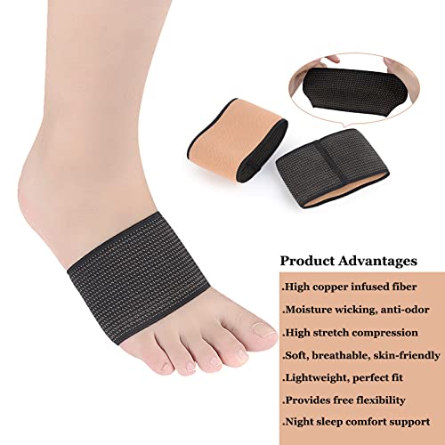 Copper Arch Support Sleeves (4PCS), Plantar Fasciitis Braces for Foot Care, Foot Compression Sleeve for Heel Spurs, Flat & Fallen Arches and High Arch Pain Relief, Arch Support Bands for Women & Men by ANHOGEU