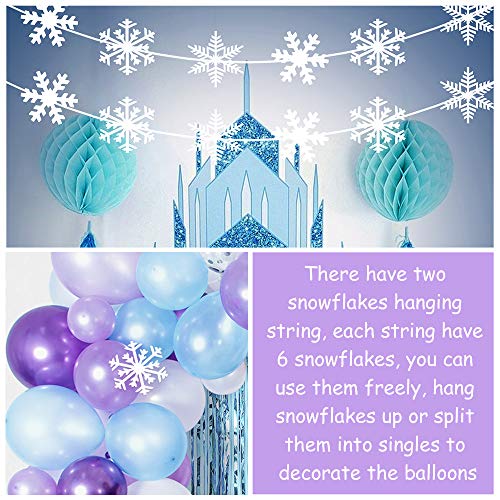 CHRORINE Girl Frozen 2 Birthday Party Decorations Supplies, Blue Purple Birthday Decorations, Snowflake Decorations, 109 pcs Balloons, 2 pcs Blue Foil Curtains, Maple Leaves, Snowflakes from CHRORINE