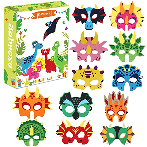 12 Felt Kids Dinosaur Party Masks Masquerade Halloween Face Mask Dinosaur Birthday Party Supplies Decorations for Toddler Boys Girls by Befun