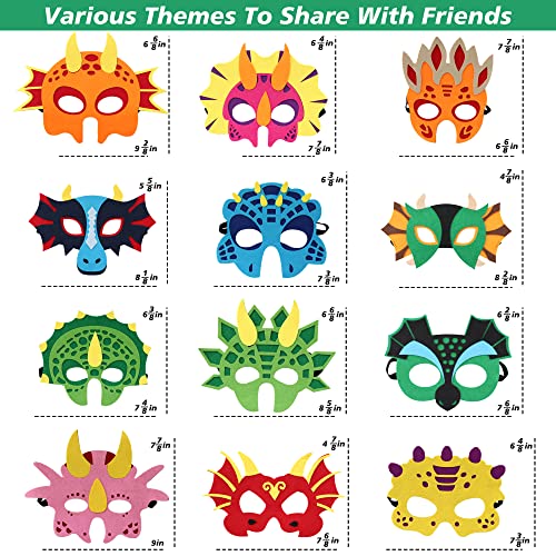 12 Felt Kids Dinosaur Party Masks Masquerade Halloween Face Mask Dinosaur Birthday Party Supplies Decorations for Toddler Boys Girls by Befun