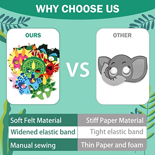 12 Felt Kids Dinosaur Party Masks Masquerade Halloween Face Mask Dinosaur Birthday Party Supplies Decorations for Toddler Boys Girls by Befun