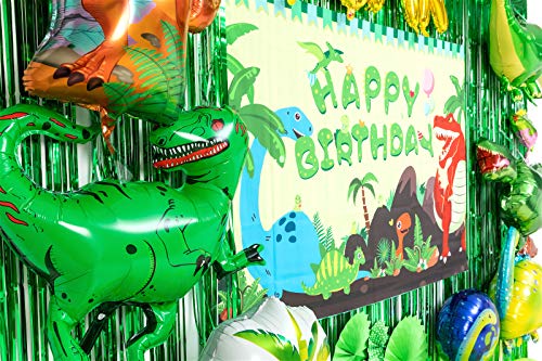 Dinosaur Birthday Decoration Party Supplies Set for Kidâs Party with Balloons Garland, Birthday Party Backdrop, Dinosaur Foil Balloons, Party Curtains, Paper Fan and Pump by FIGEPO