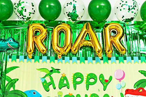 Dinosaur Birthday Decoration Party Supplies Set for Kidâs Party with Balloons Garland, Birthday Party Backdrop, Dinosaur Foil Balloons, Party Curtains, Paper Fan and Pump by FIGEPO