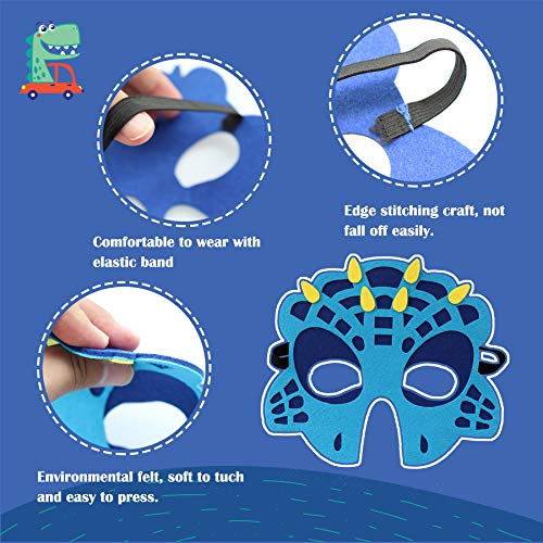 12 Felt Kids Dinosaur Party Masks Masquerade Halloween Face Mask Dinosaur Birthday Party Supplies Decorations for Toddler Boys Girls by Befun