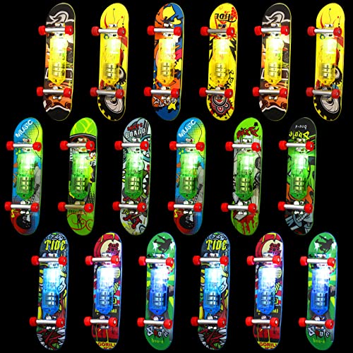 18 Pcs Mini Finger Skateboards Light up LED Finger Toys Novelty Glowing Skateboard Toys Fingerboard Decorations LED Fingertips Movement Finger Toy Skateboard Party Favors for Teens(Stylish Style) by Sosation