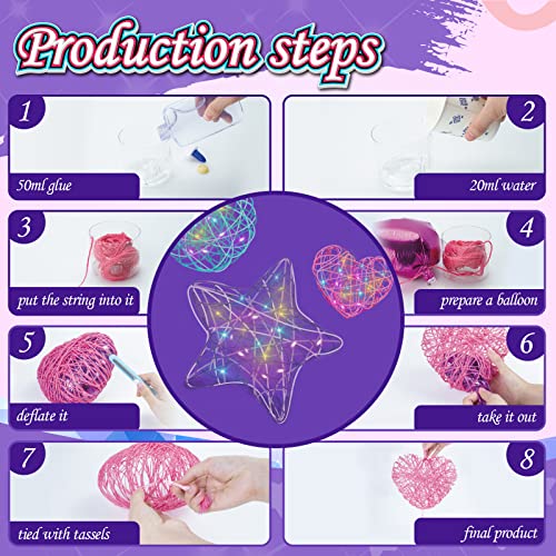 Careenoah Arts and Crafts for Kids Ages 6-12, 3 Pack 3D String Art Kit for Girls,Christmas Birthday Gifts for 8 9 10 11 12 Year Old Girls and Boys Heart Star Round Lantern 20 Multi-Colored LED Bulbs from Careenoah