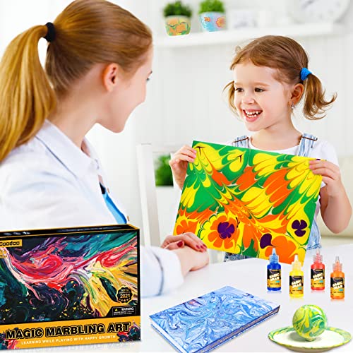 Upgrade 12-Color Marbling Paint Arts & Crafts Gifts for Kids, Art Kits Create Your Own Unique Painting STEM Activities Crafts Toys for Ages 6+ from Coodoo