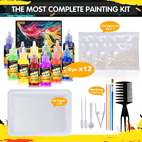 Upgrade 12-Color Marbling Paint Arts & Crafts Gifts for Kids, Art Kits Create Your Own Unique Painting STEM Activities Crafts Toys for Ages 6+ from Coodoo