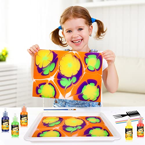 Upgrade 12-Color Marbling Paint Arts & Crafts Gifts for Kids, Art Kits Create Your Own Unique Painting STEM Activities Crafts Toys for Ages 6+ from Coodoo