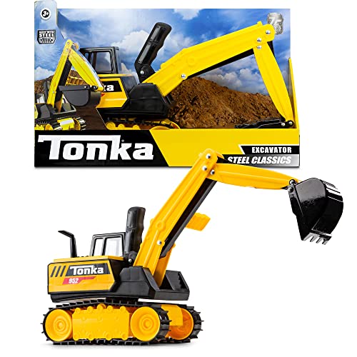 Tonka 6182 Mighty Excavator, Kids Construction Toys for Boys and Girls, Vehicle Toys for Creative Play Trucks for Children Aged 3 +, Yellow & Black by Basic Fun
