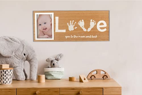 Baby Footprint & Handprint Photo Frame Kit | Includes White Paint and Paint Tray | Perfect Baby Shower Gift for Boy & Girl | Newborn Keepsake Frame | Foot & Hand Impression (17 x 7 Inches) by 