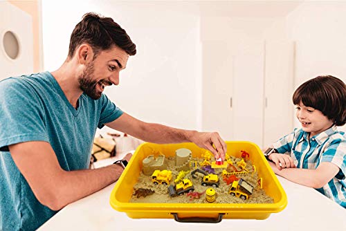 INvench Construction Dinosaur Play Sand Set - 38 Pieces Sensory Bin Sand Kit Include 2 lbs Magic Sand, Construction Vehicle, Dinsoaur Figures, Dinosaur & Castle Molds for 3 4 5 Year Old Toddlers Kids from INvench