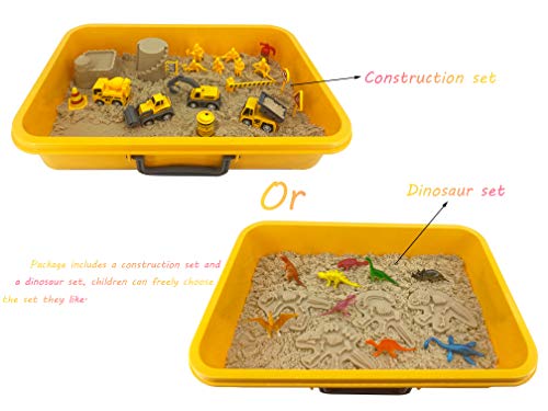 INvench Construction Dinosaur Play Sand Set - 38 Pieces Sensory Bin Sand Kit Include 2 lbs Magic Sand, Construction Vehicle, Dinsoaur Figures, Dinosaur & Castle Molds for 3 4 5 Year Old Toddlers Kids from INvench