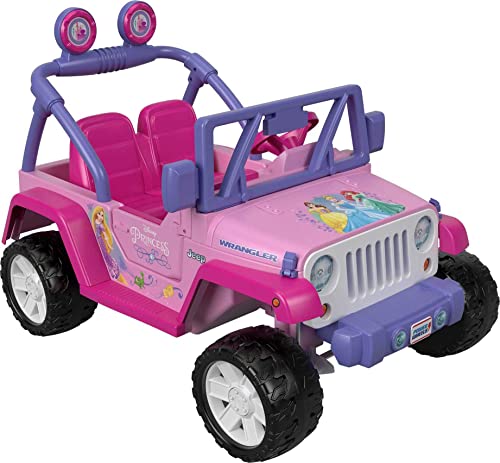 Power Wheels Disney Princess Jeep Wrangler Ride-On Battery Powered Vehicle with Sounds and Character Phrases plus Storage from Fisher-Price