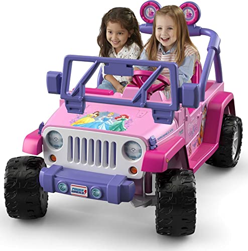 Power Wheels Disney Princess Jeep Wrangler Ride-On Battery Powered Vehicle with Sounds and Character Phrases plus Storage from Fisher-Price