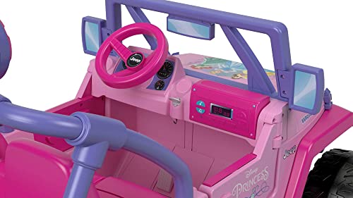 Power Wheels Disney Princess Jeep Wrangler Ride-On Battery Powered Vehicle with Sounds and Character Phrases plus Storage from Fisher-Price